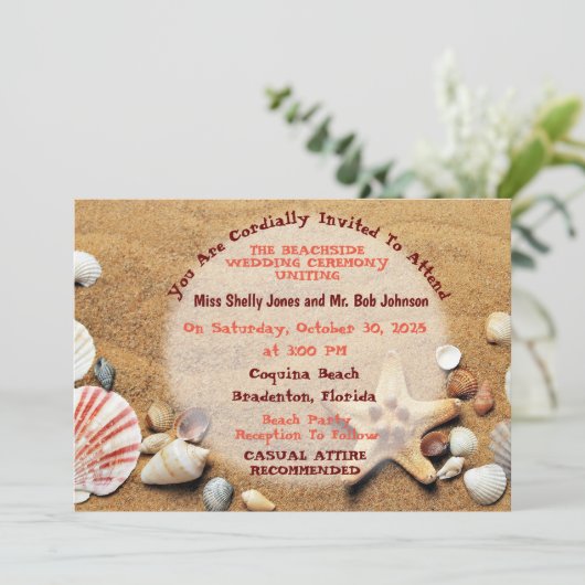 Sandy Beach with sea Shells Kaart (Staand voorkant)