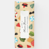 Sandy Beach Zomer Verjaardagsfeestje Welkomstbanne Spandoek (Verticaal)