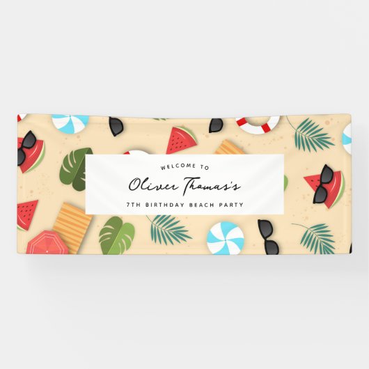Sandy Beach Zomer Verjaardagsfeestje Welkomstbanne Spandoek (Horizontaal)