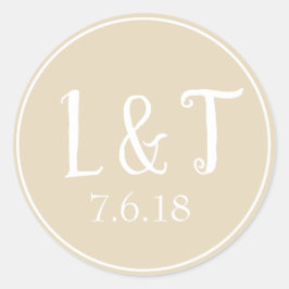 Sandy Beige Couple's Initals & Bruiloft Datum Ronde Sticker