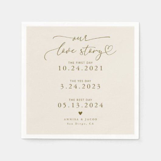 Sandy Beige Ons liefdesverhaal Elegant Script Wedd Servet (Voorkant)