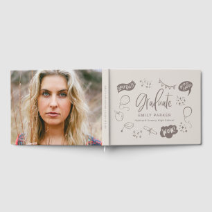 Sandy Beige Quirky Doodle Graduation Party Foto Gastenboek