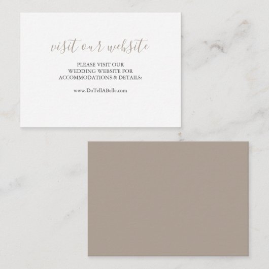 Sandy Beige Script-kaart voor bruiloft-website inv Informatiekaartje (Voorkant / Achterkant)