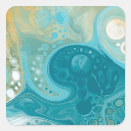 Sandy Brown Ocean Blauwgroen Fluid Art Vierkante Sticker (Voorkant)