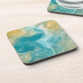 Sandy Brown Ocean Blue Fluid Art Bier Onderzetter (Linkerzijde)