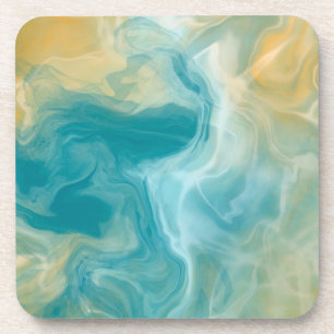Sandy Brown Ocean Blue Fluid Art Bier Onderzetter