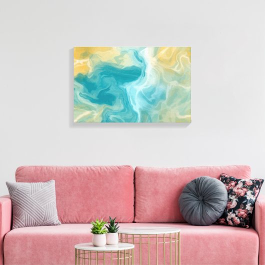 Sandy Brown Ocean Blue Fluid Art Canvas Afdruk (Insitu (Woonkamer))
