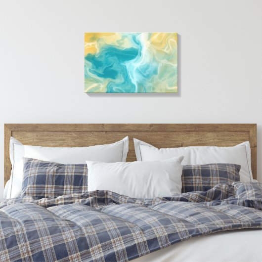 Sandy Brown Ocean Blue Fluid Art Canvas Afdruk (Insitu (Slaapkamer))