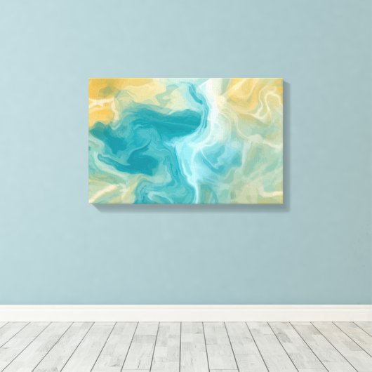 Sandy Brown Ocean Blue Fluid Art Canvas Afdruk (Insitu (Houten vloer))