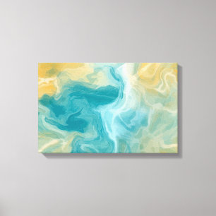 Sandy Brown Ocean Blue Fluid Art Canvas Afdruk