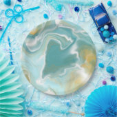 Sandy Brown Ocean Blue Marble Fluid Art Papieren Bordje (Feest)