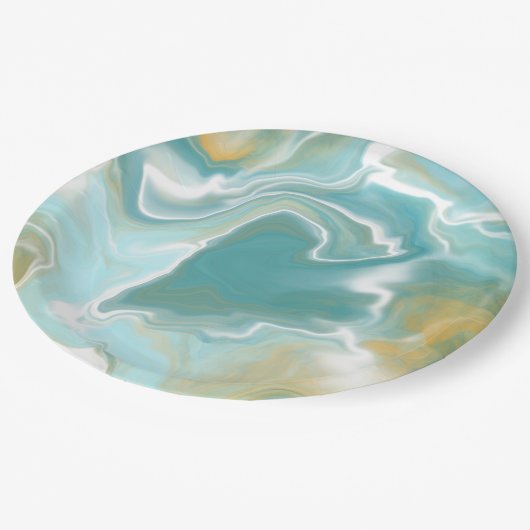 Sandy Brown Ocean Blue Marble Fluid Art Papieren Bordje (Gekanteld)