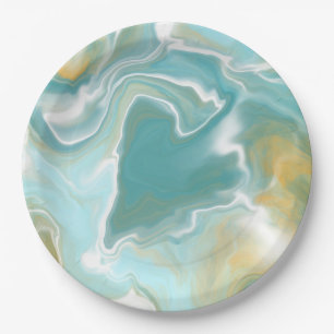 Sandy Brown Ocean Blue Marble Fluid Art Papieren Bordje
