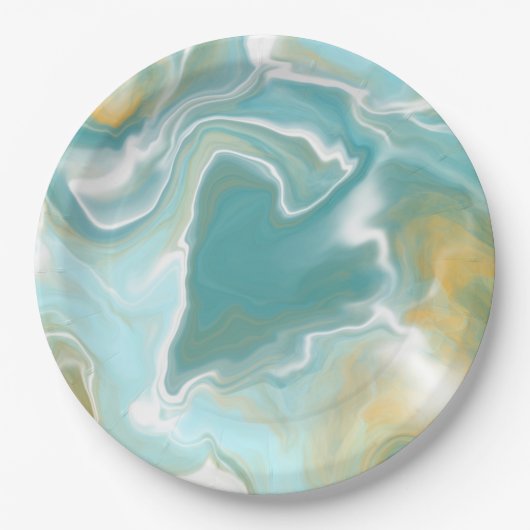 Sandy Brown Ocean Blue Marble Fluid Art Papieren Bordje (Voorkant)