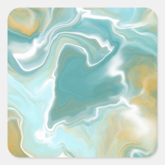 Sandy Brown Ocean Blue Marble Fluid Art Vierkante Sticker (Voorkant)