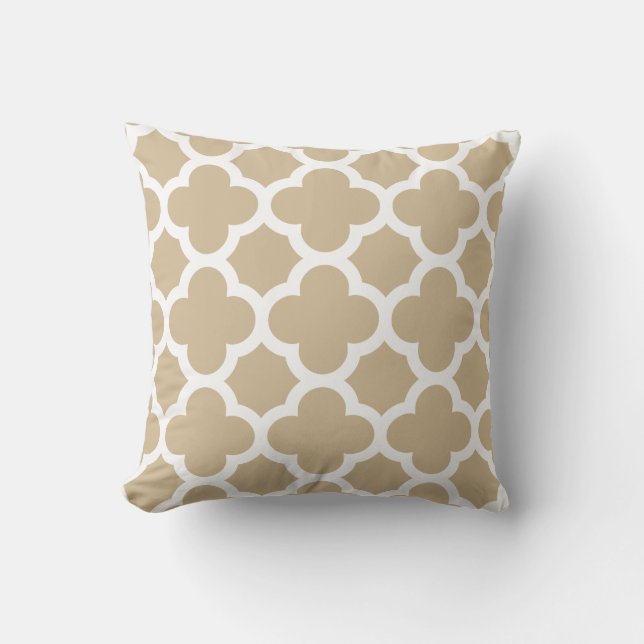 Sandy Brown Quatrefoil Pattern Kussens (Voorkant)