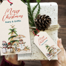 Sandy Christmas Tree Snowman Gathering