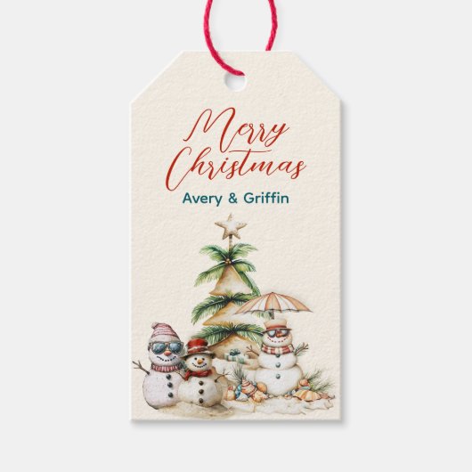 Sandy Christmas Tree Snowman Gathering Cadeaulabel (Voorkant)