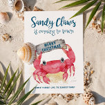 Sandy Claws Crab Warm Wishes Beach Kerstmis Feestdagenkaart<br><div class="desc">De Nautical "Sandy Claws komt naar de stad" platte kerstkaart is voorzien van een waterverf schattige rode krab met zandige klauwen met een driftwood voor "prettige kerst". Ideaal voor tropische,  kust- en strandkerstthema's. Oorspronkelijk kunstwerk KL Stock.</div>