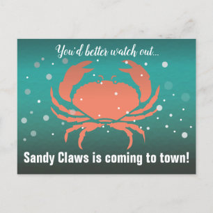 Sandy Claws kerst Crab Turquoise Feestdagenkaart