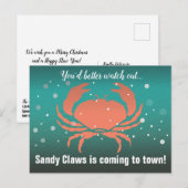 Sandy Claws Kerstkrab Turquoise Feestdagenkaart (Voorkant / Achterkant)