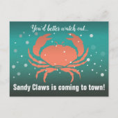 Sandy Claws Kerstkrab Turquoise Feestdagenkaart (Voorkant)