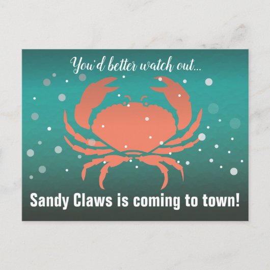 Sandy Claws Kerstkrab Turquoise Feestdagenkaart (Voorkant)