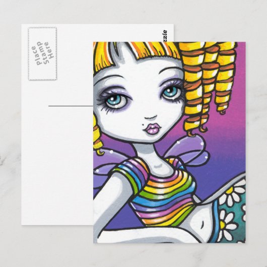 "Sandy" Cute Rainbow Fairy Art Briefkaart (Voorkant / Achterkant)