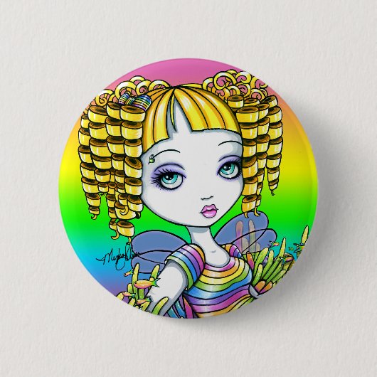 "Sandy" Cute Rainbow Fairy Mermaid Art Button (Voorkant)