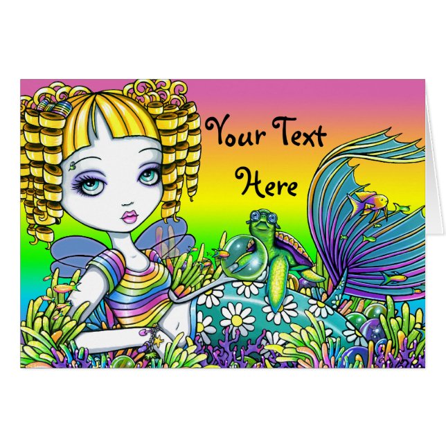 "Sandy" Cute Rainbow Fairy Mermaid Art Card (Voorkant Horizontaal)