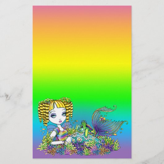 "Sandy" Cute Rainbow Fairy Mermaid Art Stationery Briefpapier (Voorkant)