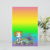 "Sandy" Cute Rainbow Fairy Mermaid Art Stationery Briefpapier (Staand voorkant)