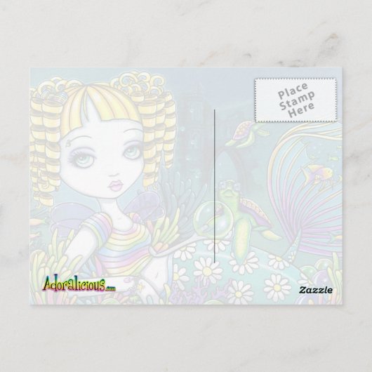 "Sandy" Cute Rainbow Mermaid Fairy Art Briefkaart (Achterkant)