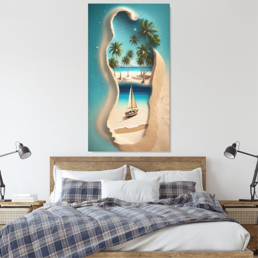 Sandy Footprint Paradise: A Tropical Escape  Canvas Afdruk (Insitu (Slaapkamer))