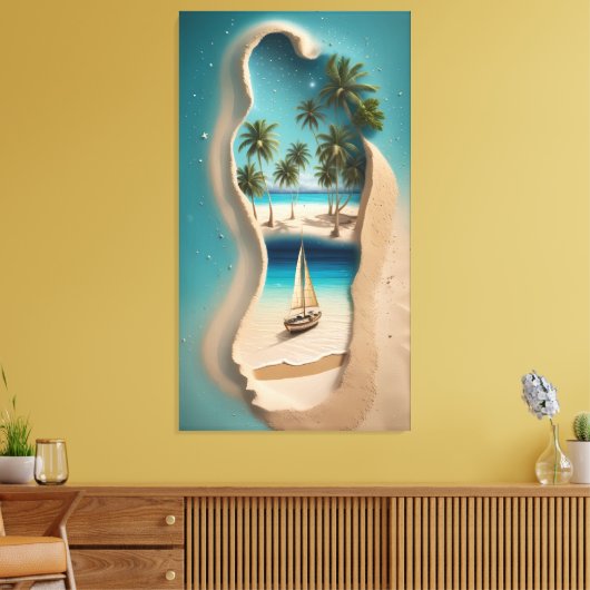 Sandy Footprint Paradise: A Tropical Escape  Canvas Afdruk (Insitu (Woonkamer))