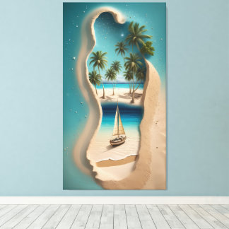 Sandy Footprint Paradise: A Tropical Escape  Canvas Afdruk