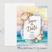 Sandy geschilderd romantisch strand bruiloft save the date (Voorkant / Achterkant)