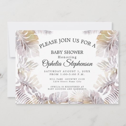 Sandy Gold Aardse Mauve Leafy Waterverf Douche Kaart (Voorkant)