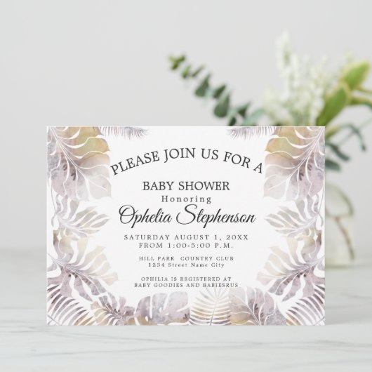 Sandy Gold Aardse Mauve Leafy Waterverf Douche Kaart (Staand voorkant)