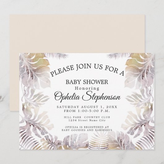 Sandy Gold Aardse Mauve Leafy Waterverf Douche Kaart (Voorkant / Achterkant)