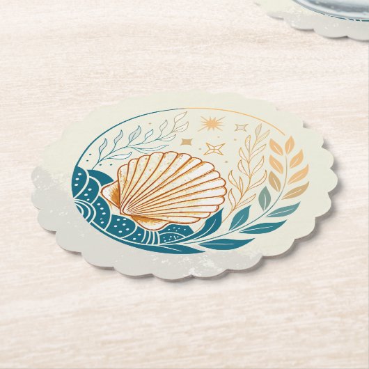 Sandy Gradient Seashell Onderzetter in Blauwgroen (Gekanteld)