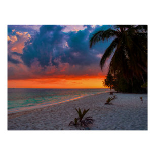 Sandy Hawaiian Island Sunset Palm Beach Paradise Perfect Poster