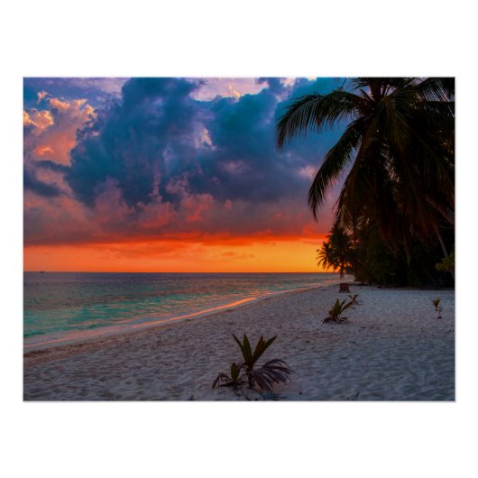 Sandy Hawaiian Island Sunset Palm Beach Paradise Perfect Poster (Voorkant)