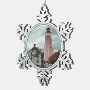 Sandy Hook Lighthouse Tin Sneeuwvlok Ornament