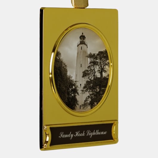 Sandy Hook Lighthouse Verguld Banner Ornament (Rechts)