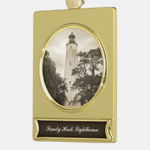 Sandy Hook Lighthouse Verguld Banner Ornament