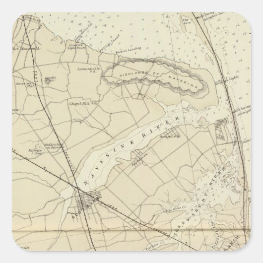 Sandy Hook to Shark River Coast Chart Map Vierkante Sticker (Voorkant)