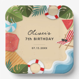 Sandy Ocean Beach Zomer Leuk Verjaardagsfeest Papieren Bordje