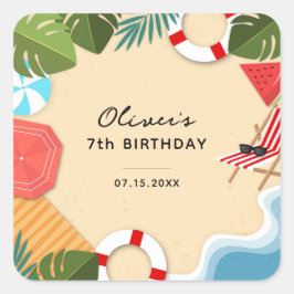 Sandy Ocean Beach Zomer Leuk Verjaardagsfeest Vierkante Sticker