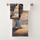 Sandy Paws Akita Hond op Strand Zonsondergang Bad Handdoek (Insitu)